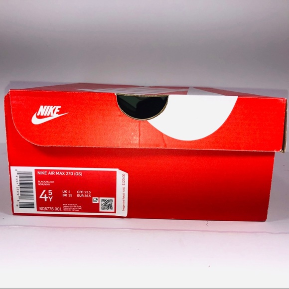 Nike Air Max 270 GS Triple Black Athletic Sneakers - Picture 8 of 9